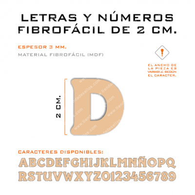 Letras y Números Fibrofácil de 2 cm. por Unidad