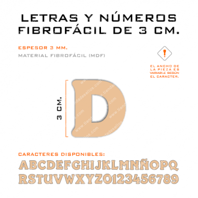 Letras y Números Fibrofácil de 3 cm. por Unidad