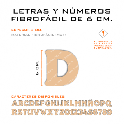 Letras y Números Fibrofácil de 6 cm. por Unidad