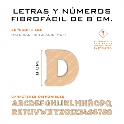 Letras y Números Fibrofácil de 8 cm. por Unidad