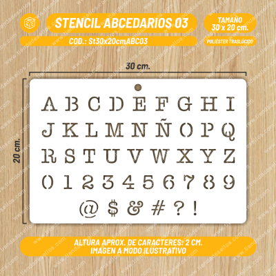 Stencil ABC 03 con Caracteres de 2 cm.