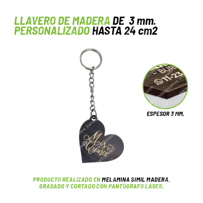 Llavero Madera 3mm Personalizado hasta 24cm2