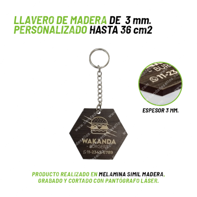 Llavero Madera 3mm Personalizado hasta 36cm2