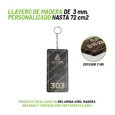 Llavero Madera 3mm Personalizado hasta 72cm2