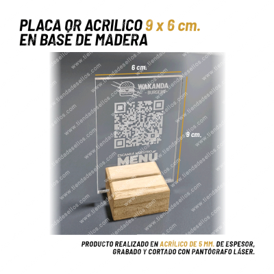 Placa QR Acrilico o Madera 9x6cm base madera