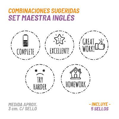 Set 5 Sellos Buho Maestra Ingles