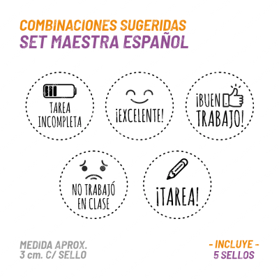 Set 5 Sellos Buho Maestra Español