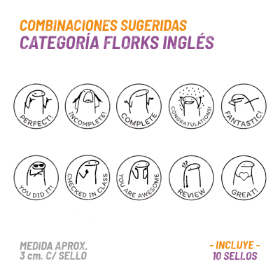 Set 10 Sellos Buho Flork Ingles