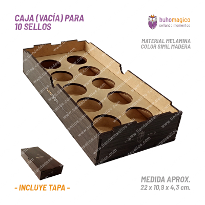 Caja Madera (vacía) para 10 Sellos BuhoMagico