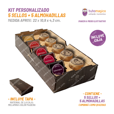 Kit Caja 5 Sellos + 5 Almohadillas Personalizado