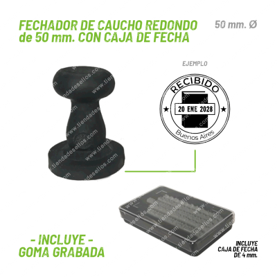 Fechador de Caucho Redondo 50mm. con Caja de Fecha