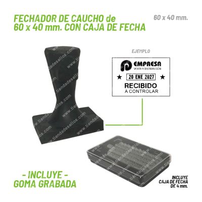 Fechador de Caucho 60 x 40mm. con Caja de Fecha