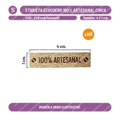 Pack 100 Etiquetas Ecocuero 100% Artesanal Chica
