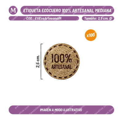Pack 100 Etiquetas Ecocuero 100% Artesanal Mediana