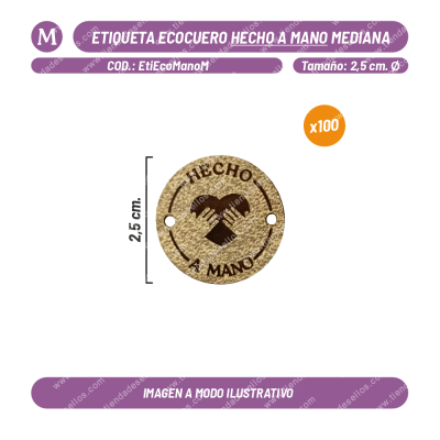 Pack 100 Etiquetas Ecocuero Hecho a Mano Mediana