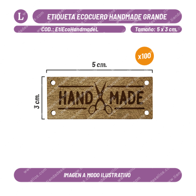 Pack 100 Etiquetas Ecocuero Handmade Grande