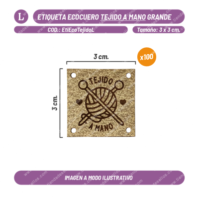 Pack 100 Etiquetas Ecocuero Tejido a Mano Grande