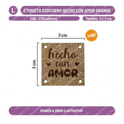 Pack 100 Etiquetas Ecocuero Hecho con Amor Grande