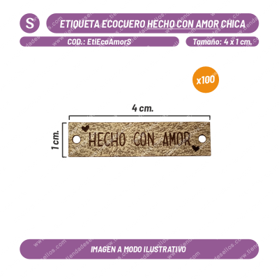 Pack 100 Etiquetas Ecocuero Hecho con Amor Chica