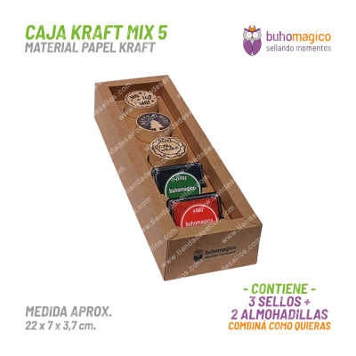 Caja Kraft (vacía) para 3 Sellos y 5 Almohadillas BuhoMagico