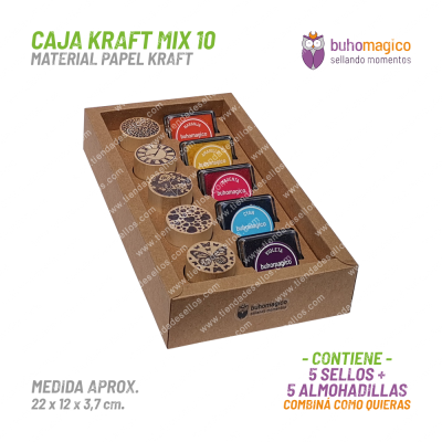 Caja Kraft (vacía) para 5 Sellos y 5 Almohadillas BuhoMagico